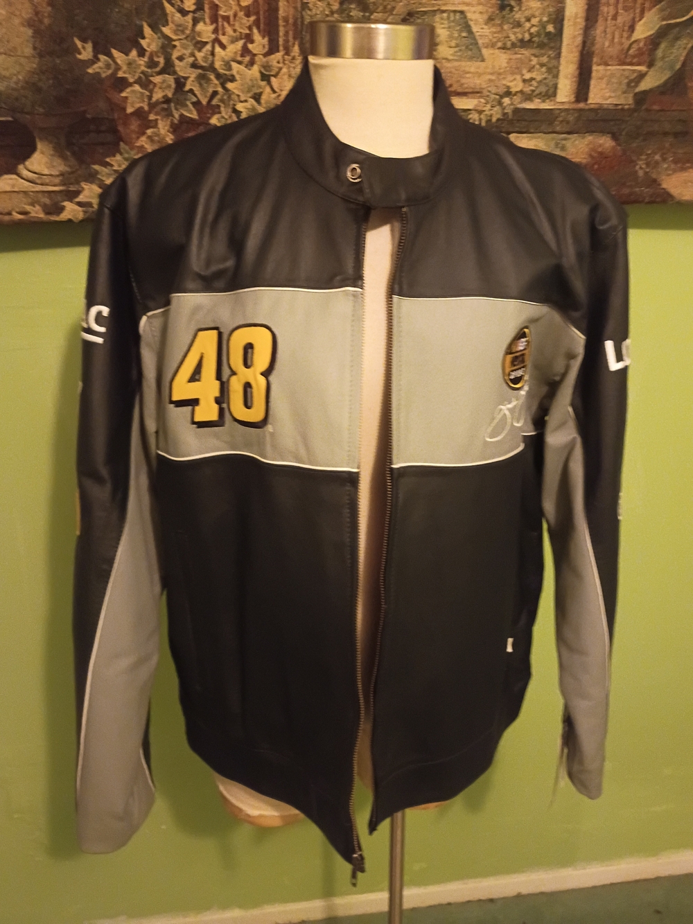 Nascar Jacketnext Black and Gray Bomber Jacket with Yellow 48 Patch